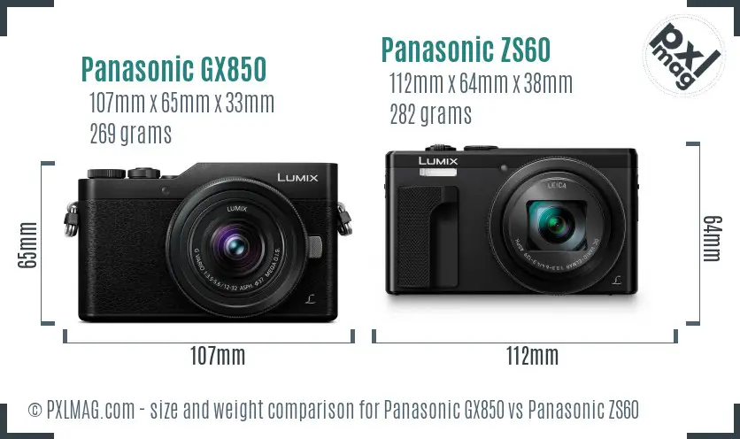 Panasonic GX850 vs Panasonic ZS60 size comparison