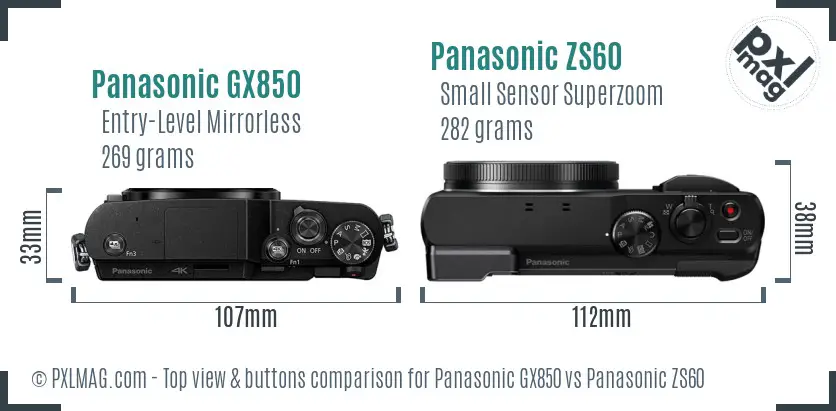 Panasonic GX850 vs Panasonic ZS60 top view buttons comparison
