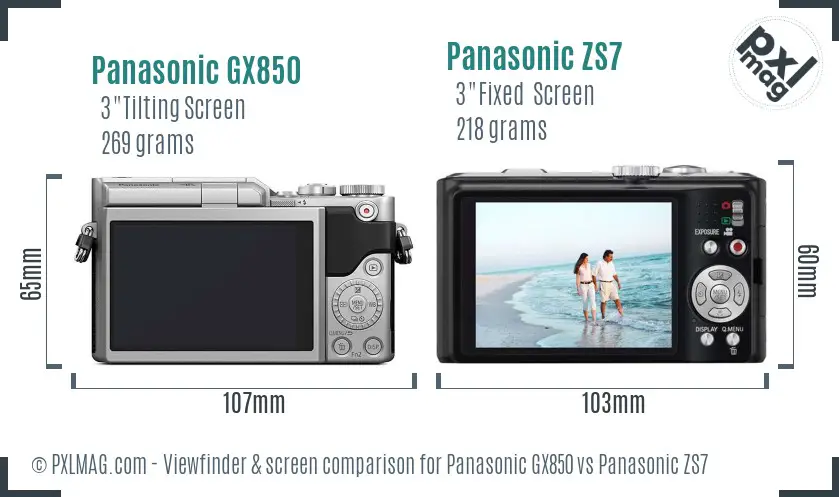 Panasonic GX850 vs Panasonic ZS7 Screen and Viewfinder comparison