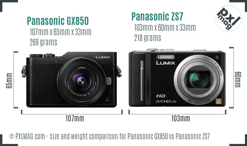 Panasonic GX850 vs Panasonic ZS7 size comparison