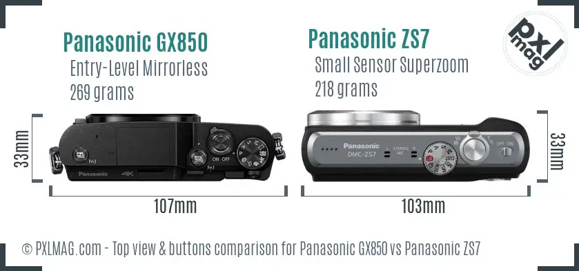 Panasonic GX850 vs Panasonic ZS7 top view buttons comparison