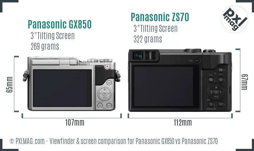 Panasonic GX850 vs Panasonic ZS70 Screen and Viewfinder comparison