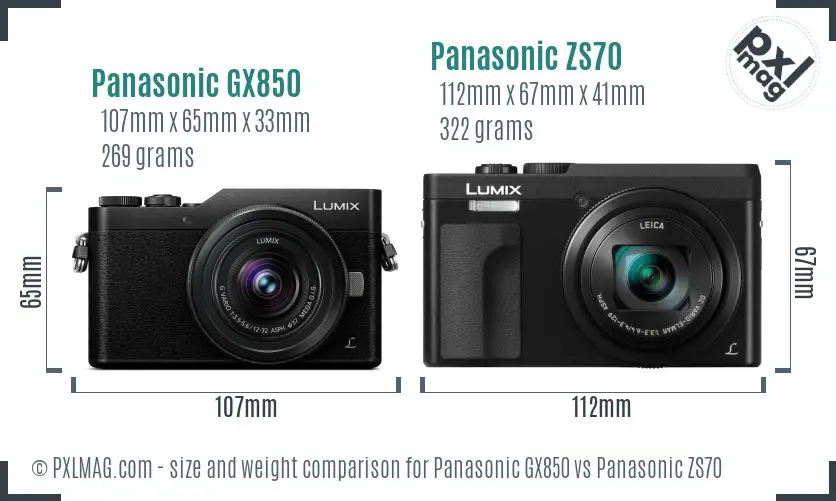 Panasonic GX850 vs Panasonic ZS70 size comparison