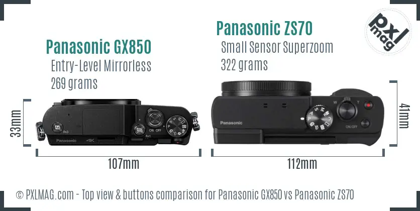 Panasonic GX850 vs Panasonic ZS70 top view buttons comparison