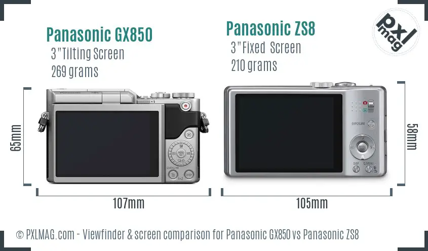 Panasonic GX850 vs Panasonic ZS8 Screen and Viewfinder comparison