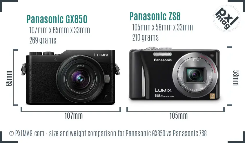 Panasonic GX850 vs Panasonic ZS8 size comparison