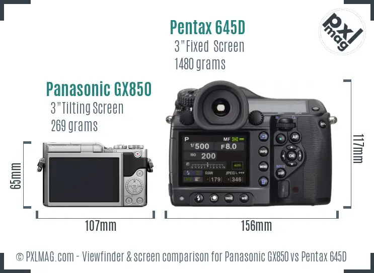Panasonic GX850 vs Pentax 645D Screen and Viewfinder comparison