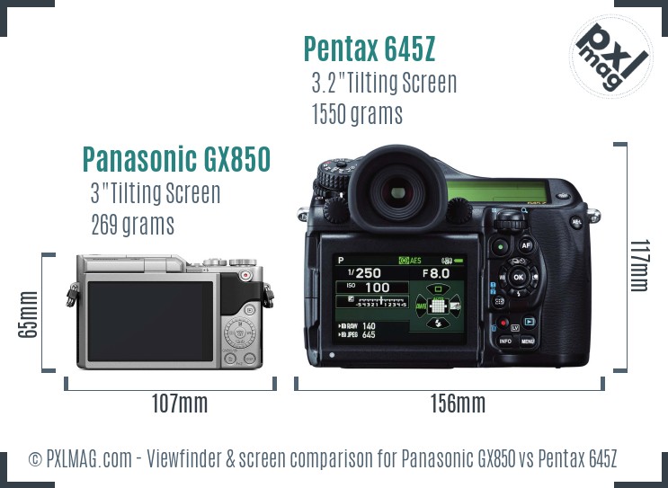 Panasonic GX850 vs Pentax 645Z Screen and Viewfinder comparison