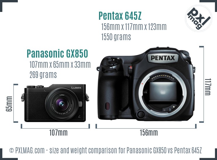 Panasonic GX850 vs Pentax 645Z size comparison