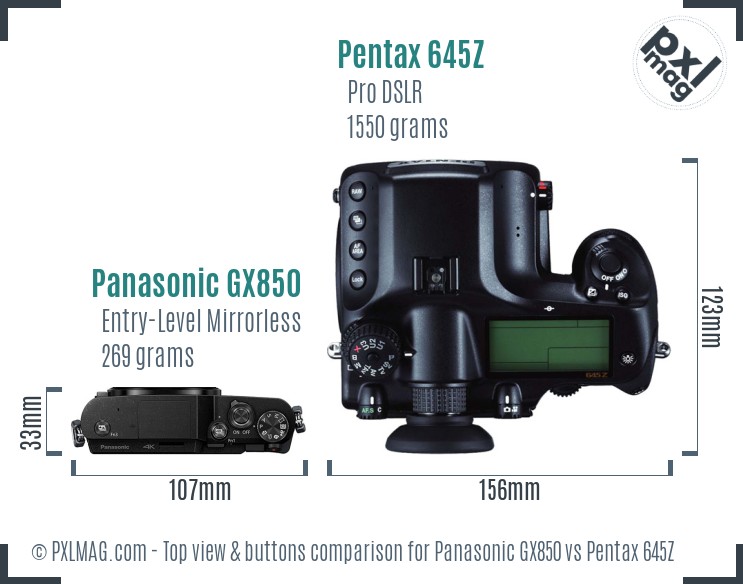 Panasonic GX850 vs Pentax 645Z top view buttons comparison