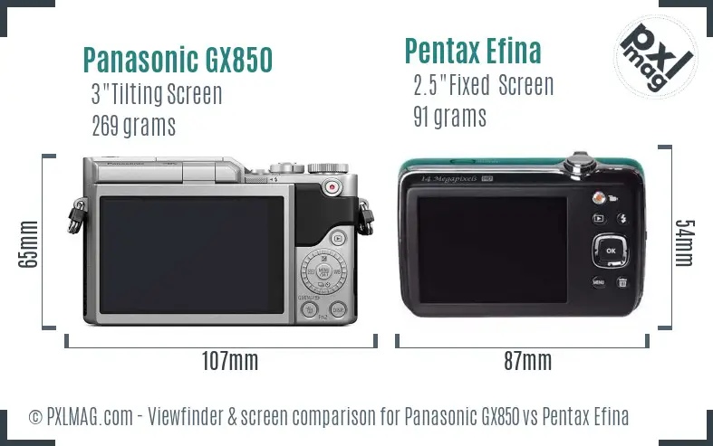 Panasonic GX850 vs Pentax Efina Screen and Viewfinder comparison