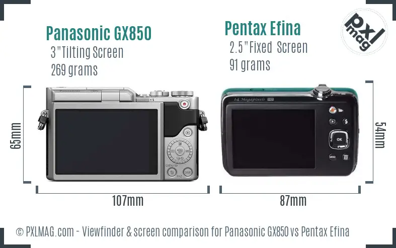 Panasonic GX850 vs Pentax Efina Screen and Viewfinder comparison Panasonic GX850 vs Pentax Efina Screen and Viewfinder comparison