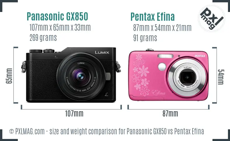 Panasonic GX850 vs Pentax Efina size comparison