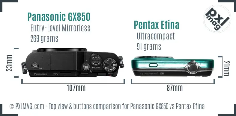 Panasonic GX850 vs Pentax Efina top view buttons comparison
