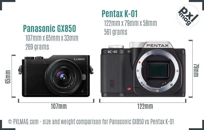 Panasonic GX850 vs Pentax K-01 size comparison