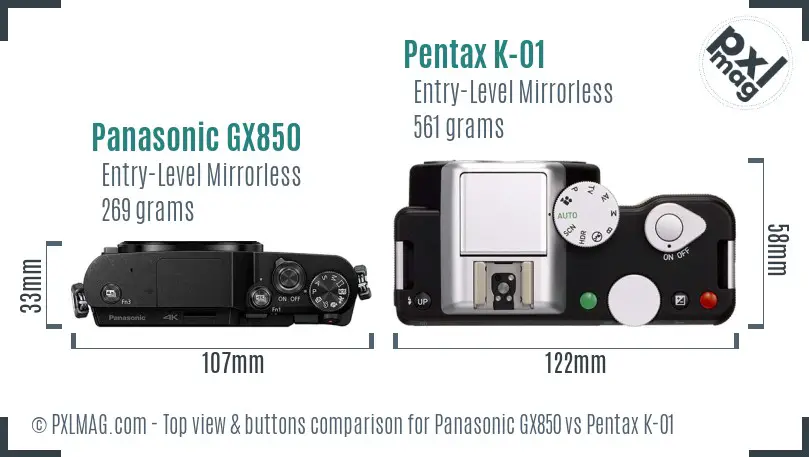 Panasonic GX850 vs Pentax K-01 top view buttons comparison