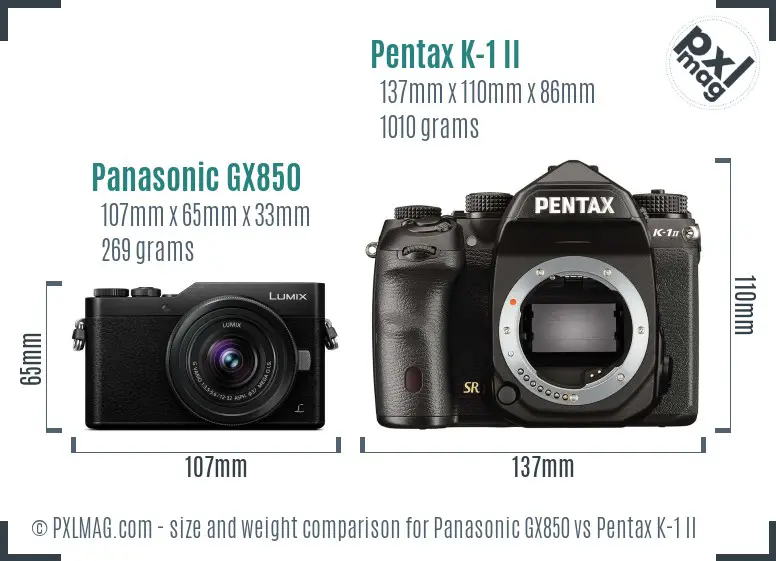 Panasonic GX850 vs Pentax K-1 II size comparison