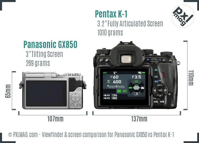 Panasonic GX850 vs Pentax K-1 Screen and Viewfinder comparison