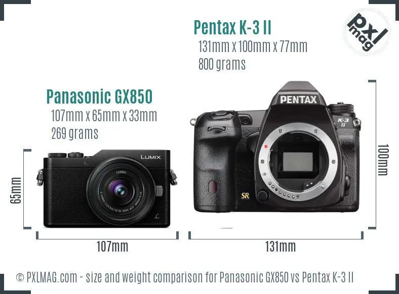 Panasonic GX850 vs Pentax K-3 II size comparison