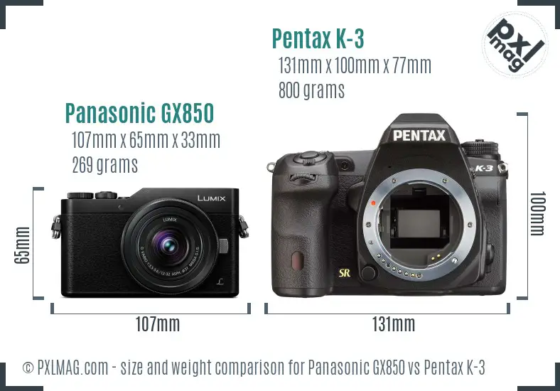 Panasonic GX850 vs Pentax K-3 size comparison