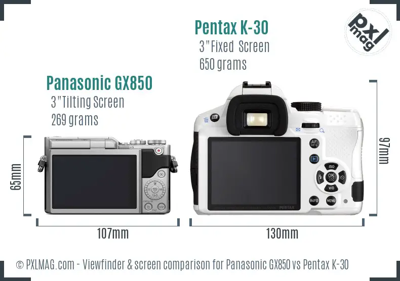 Panasonic GX850 vs Pentax K-30 Screen and Viewfinder comparison