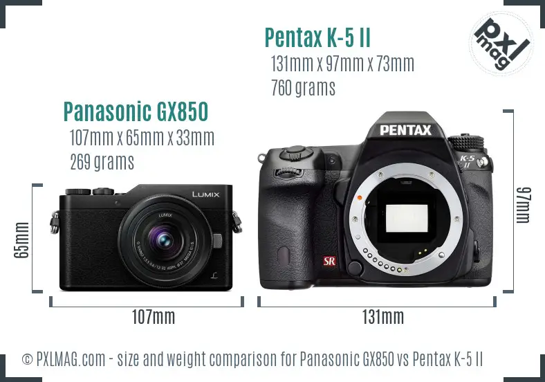 Panasonic GX850 vs Pentax K-5 II size comparison