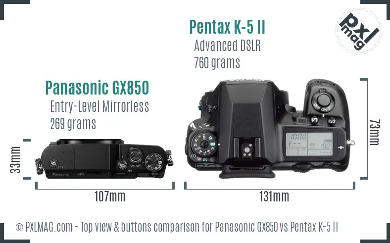 Panasonic GX850 vs Pentax K-5 II top view buttons comparison