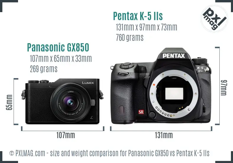 Panasonic GX850 vs Pentax K-5 IIs size comparison