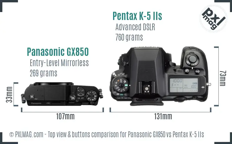 Panasonic GX850 vs Pentax K-5 IIs top view buttons comparison