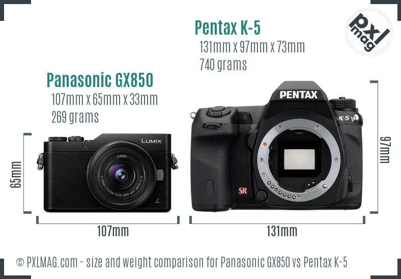 Panasonic GX850 vs Pentax K-5 size comparison