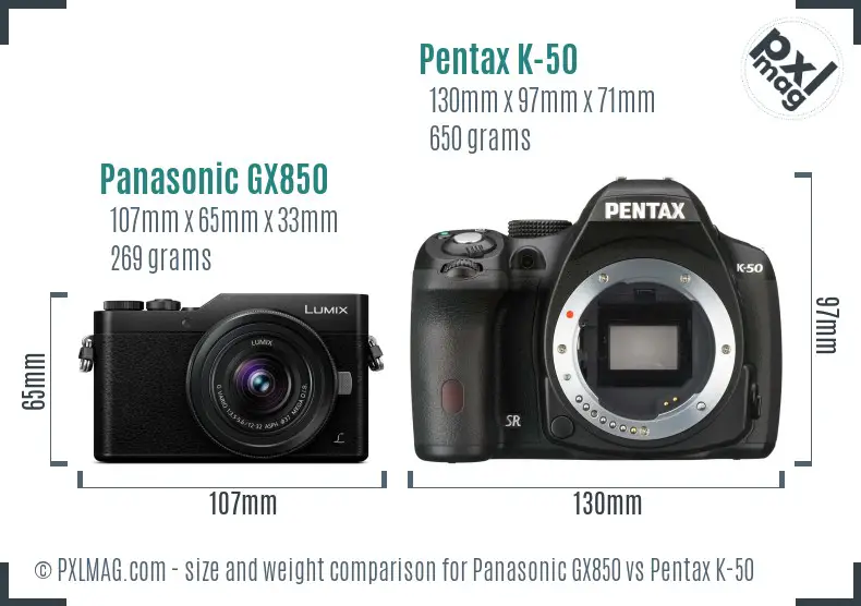 Panasonic GX850 vs Pentax K-50 size comparison