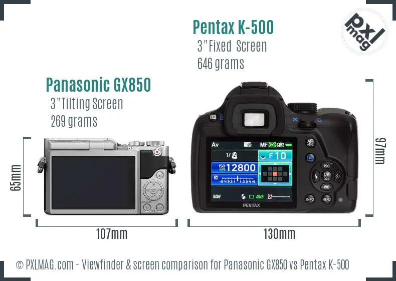 Panasonic GX850 vs Pentax K-500 Screen and Viewfinder comparison