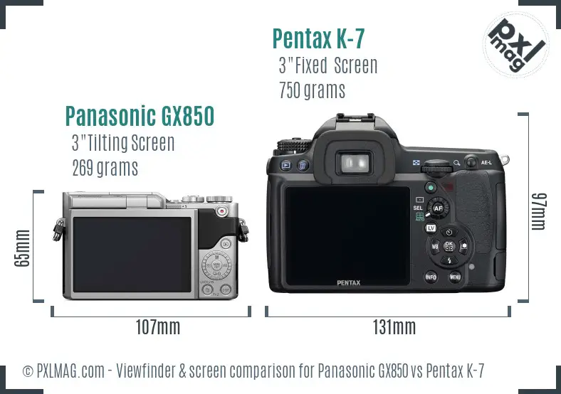 Panasonic GX850 vs Pentax K-7 Screen and Viewfinder comparison