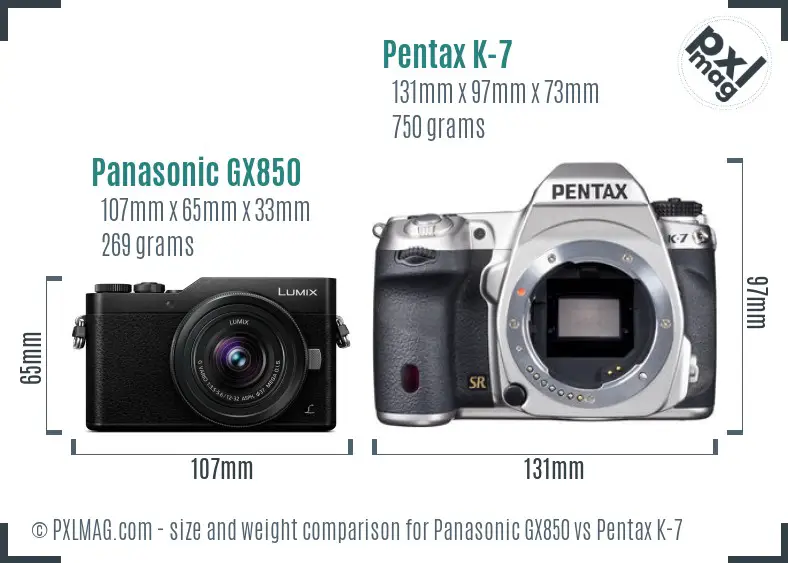 Panasonic GX850 vs Pentax K-7 size comparison