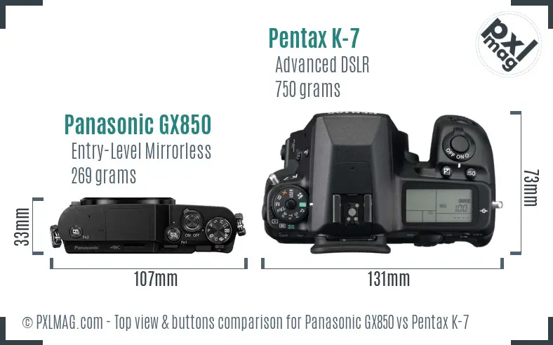 Panasonic GX850 vs Pentax K-7 top view buttons comparison