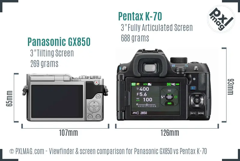 Panasonic GX850 vs Pentax K-70 Screen and Viewfinder comparison