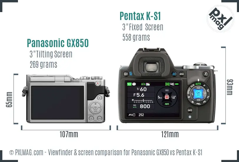 Panasonic GX850 vs Pentax K-S1 Screen and Viewfinder comparison