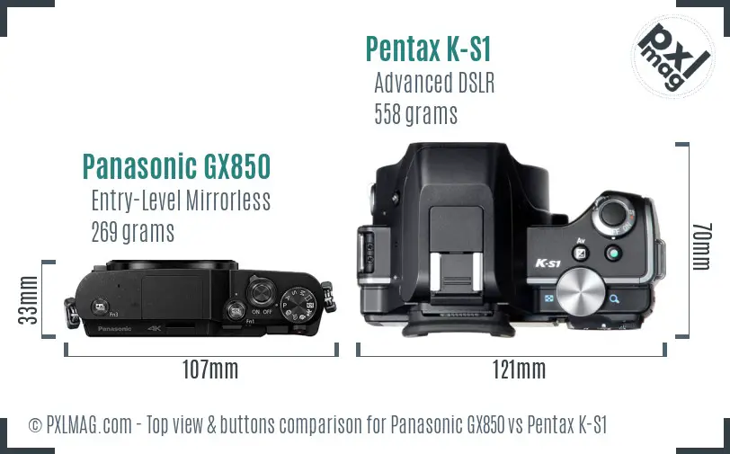 Panasonic GX850 vs Pentax K-S1 top view buttons comparison