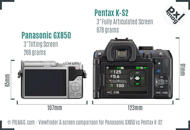 Panasonic GX850 vs Pentax K-S2 Screen and Viewfinder comparison