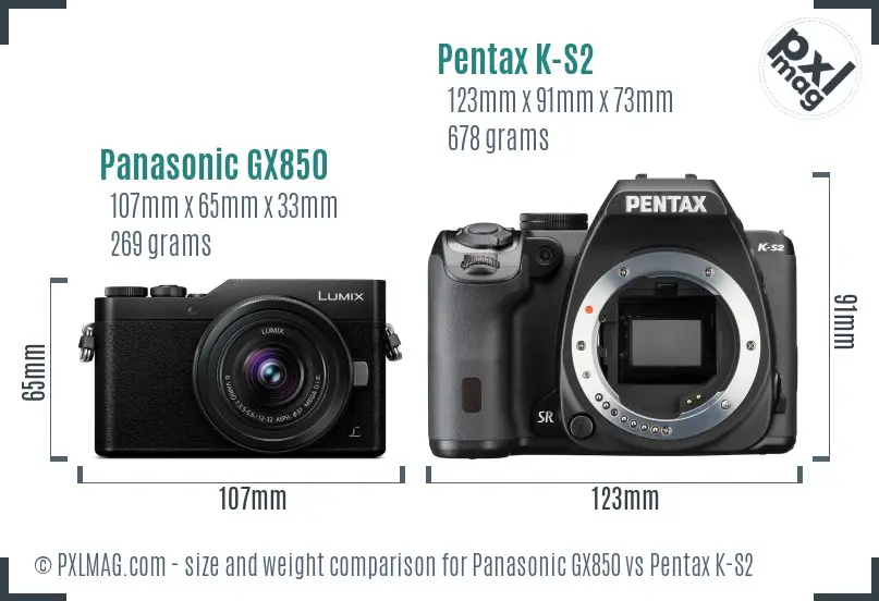 Panasonic GX850 vs Pentax K-S2 size comparison