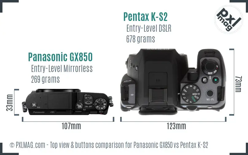 Panasonic GX850 vs Pentax K-S2 top view buttons comparison