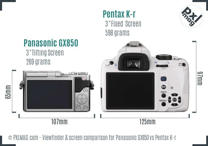 Panasonic GX850 vs Pentax K-r Screen and Viewfinder comparison