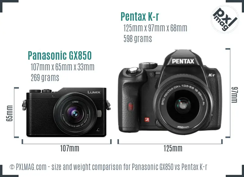 Panasonic GX850 vs Pentax K-r size comparison