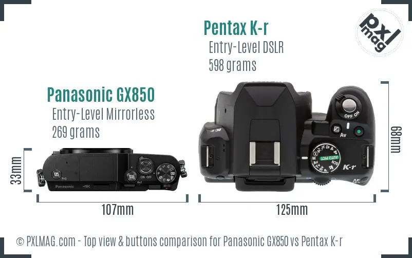 Panasonic GX850 vs Pentax K-r top view buttons comparison