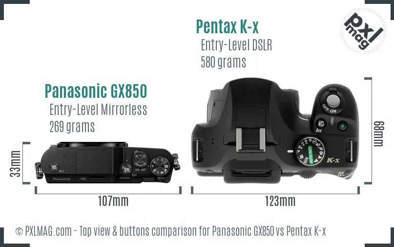 Panasonic GX850 vs Pentax K-x top view buttons comparison