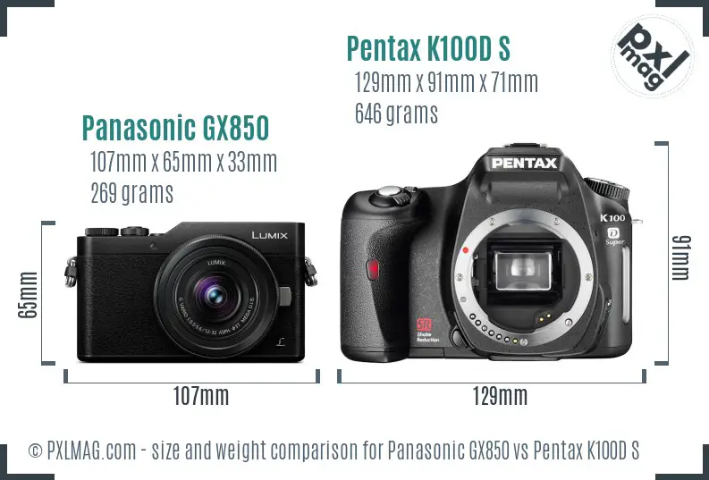 Panasonic GX850 vs Pentax K100D S size comparison