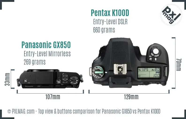 Panasonic GX850 vs Pentax K100D top view buttons comparison