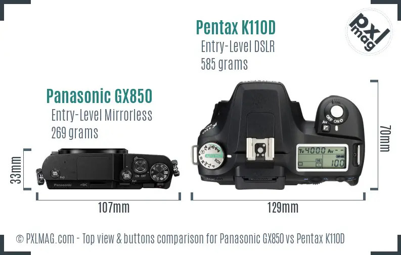 Panasonic GX850 vs Pentax K110D top view buttons comparison