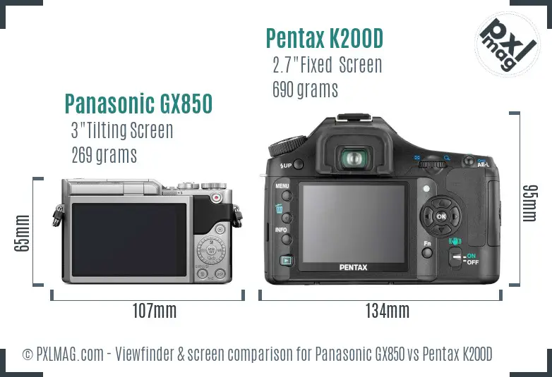 Panasonic GX850 vs Pentax K200D Screen and Viewfinder comparison