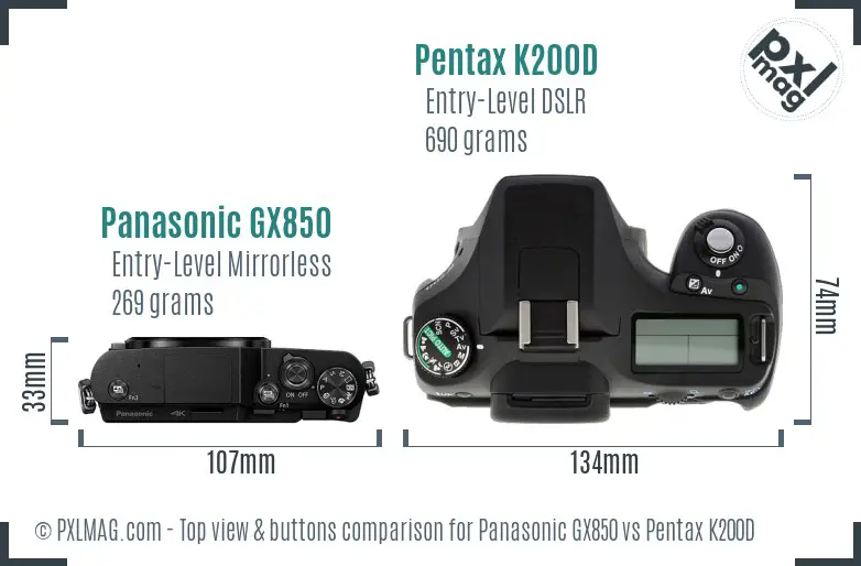 Panasonic GX850 vs Pentax K200D top view buttons comparison
